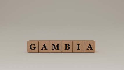 Gambia Wooden Block Letters, Isolated on a white background.