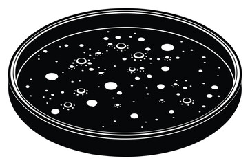 Black and White Petri Dish with Bacteria Colonies Vector Illustration Medical Research and Science