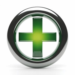 Obraz premium Green cross symbol within a metallic ring image
