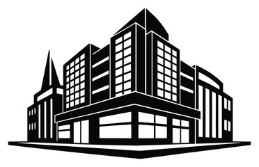Bold Cityscape Silhouette of Modern Buildings in Black and White Architectural Design