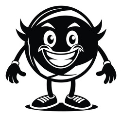 Cartoon Character with Devil Horns a Smiling Face and Sneakers in Black and White