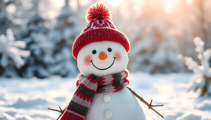 Joyful snowman in winter wonderland captivating snowy landscape cheerful scene close-up view