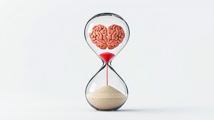 An artistic hourglass symbolizes the connection between time and our thoughts, portraying a brain full of ideas.