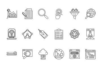 Outline icons for search engine optimization digital marketing vector