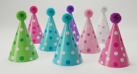 Colorful Polka Dot Party Hats Fun Celebration Decor, Bright Colors, Birthday Celebration, Decoration
