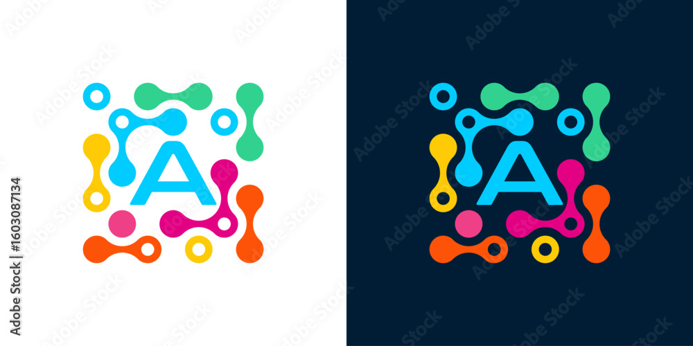Fototapete letter a logo design template with connecting circles. science and medicine symbol with geometric do
