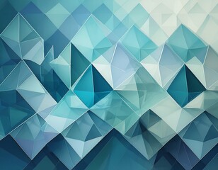 Fototapeta premium abstract interlocking slightly transparent geometric polygons in cool blues teals grays subtle gradients digital grain soft light space on right third modern clean
