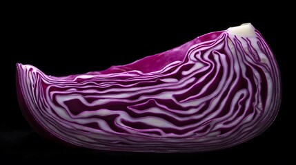 Obraz premium Close up view of a vibrant red cabbage cross section revealing intricate purple and white layers