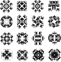 set of black florals design in square shape