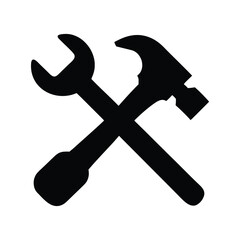 Crossed hammer and wrench silhouette for industrial or repair concepts