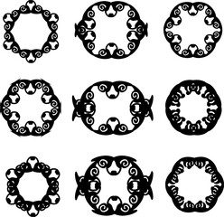 set of black frames in star, circle and oval shape