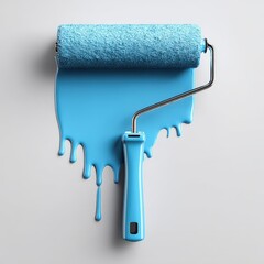 Obraz premium Paint Roller with Dripping Blue Paint Home Improvement and DIY Project Concept