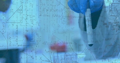 Scientist placing tube at clear board grabbing pipette and adding reagent into sample for science - Powered by Adobe