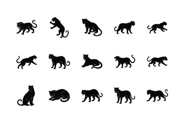 Obraz premium vector illustration of panther in attacking pose set.