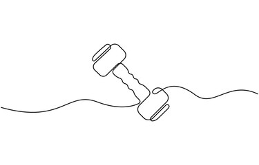 Obraz premium Continuous one line drawing dumbbells for exercise. Gym, fitness concept, Sport equipment in linear style Barbell gym equipment, Outline symbol for design of poster, banner. 