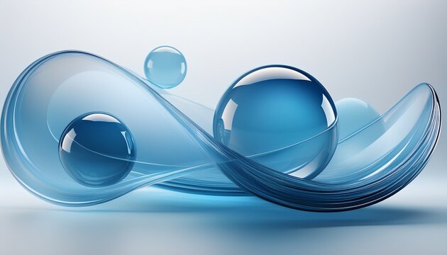 blue glassmorphism banner with 3d spheres on light background