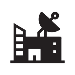 Urban rooftop with satellite dish and city skyline silhouette