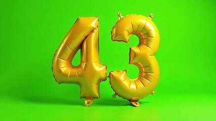4K Golden Number 43 Balloons Floating – Green Screen Celebration