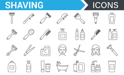 Various Shaving Icons Featuring Razors, Brushes, Cream, and Grooming Tools

