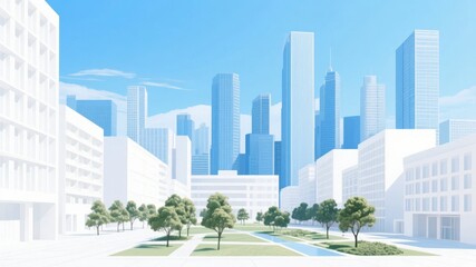 Obraz premium Modern Cityscape with High-Rise Buildings and Green Spaces
