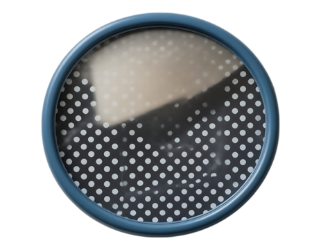 Blue Circular Object with Polka Dots and Reflections