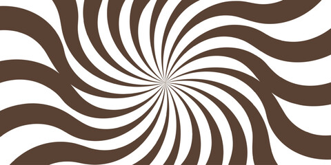 Coffee and white sunburst abstract background. Funky ray elements with Classic vintage rays design. Wavy shapes fluid sense of motion and distortion, with retro and psychedelic.