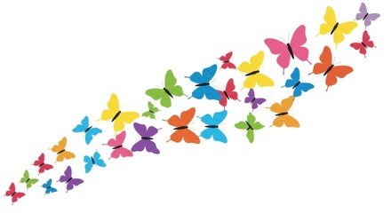 Colorful butterfly swarm isolated on white background