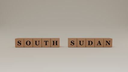 South Sudan Wooden Block Letters, Isolated on a white background. 