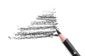 Black eyebrow pencil and strokes isolated on white, top view