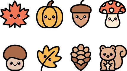 Simple seasonal animals and decor in minimal flat tone with rounded layout, great for app-style icons or notebook sticker sets  