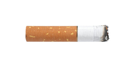 One burnt cigarette butt isolated on white