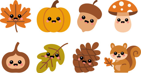 Simple seasonal animals and decor in minimal flat tone with rounded layout, great for app-style icons or notebook sticker sets  