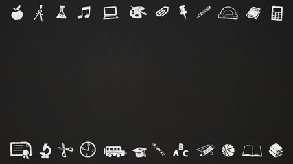 Back To School Sketchy Doodles On Black Copy Space Chalkboard Background Loop - Powered by Adobe