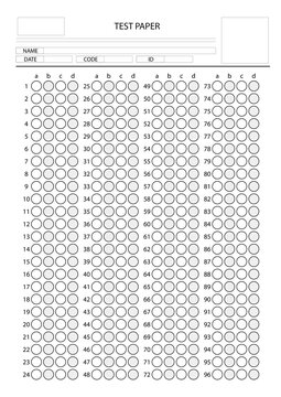 Test paper with blank fields and checkboxes. Exam for students