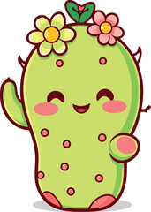 Kawaii Cactus with Colorful Flowers Cute Sticker