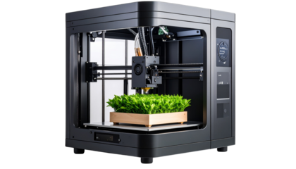 3D printing machine creating a sustainable product isolated on white background. Png