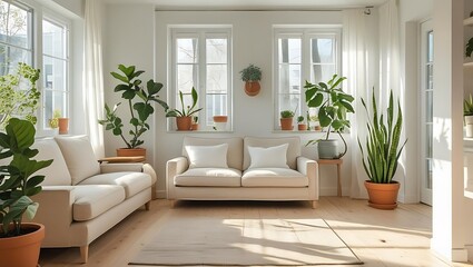 Contemporary living room interior with sofa armchair carpet and modern furniture