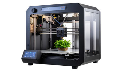 3D printing machine creating a sustainable product isolated on white background