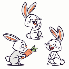 Obraz premium Three happy cartoon rabbits enjoying a carrot together silhouette