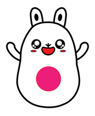 Cute White Cartoon Bunny Character Waving Hello