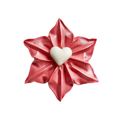 Pink Meringue Cookie Shaped Like a Flower with a White Heart Shaped Candy