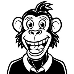 Happy cartoon monkey character wearing a collar silhouette