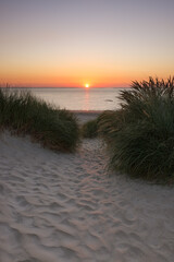 Dunes of Texel, Netherlands, sunrise, peace, warm colors North Sea, Holland, the day begins