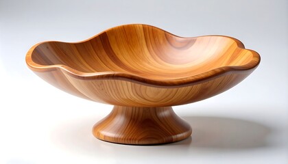 Handcrafted wooden fruit bowl with pedestal base showcasing intricate wood grain