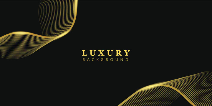 Minimalist abstract luxury background with smooth golden lines on a black backdrop. Perfect for elegant presentations, invitations, business cards, certificates, and branding designs. Vector EPS 