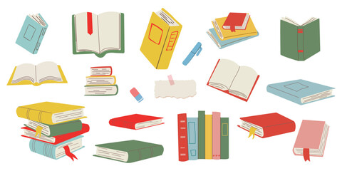 A set of books and notebooks. Goods for school Stationery Vector illustration
