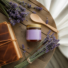 Lavender honey jar and journal wooden spoon leather journal