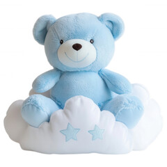 Cute Blue Teddy Bear Cloud: A cuddly, blue teddy bear sits serenely atop a soft, cloud-shaped cushion, evoking a sense of tranquility and comfort with its charming design.
