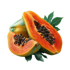 Papaya fruit isolated on transparent background. 3d illustration.
