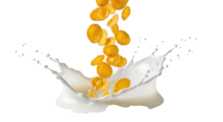 Crispy Corn Flakes Splash Milk Breakfast Food PNG